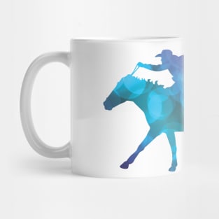 Blue Abstract Cowgirl Riding a Galloping Horse Mug